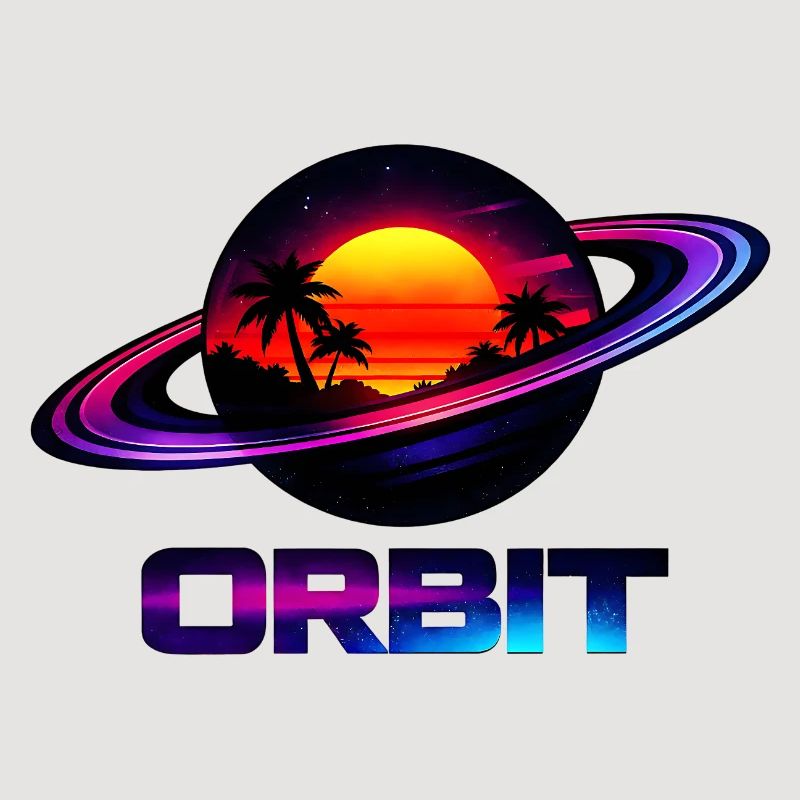 Geometric Saturn Orbit Retro Synthwave 80s