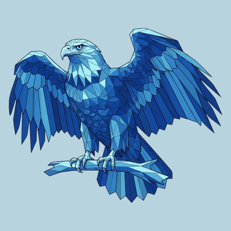 Geometric Blue Eagle with Sword