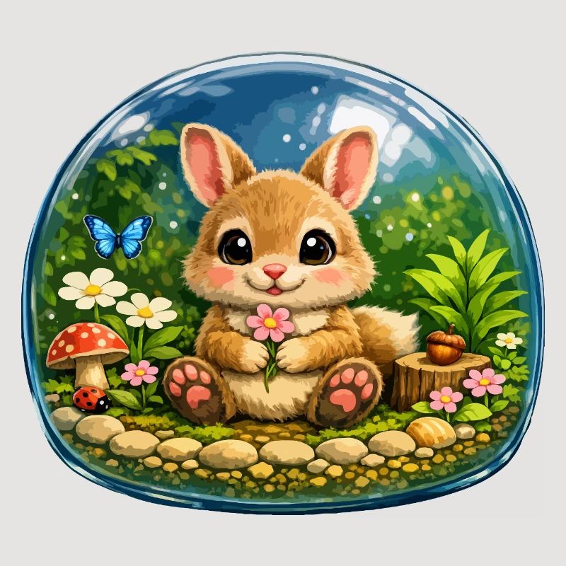 Cute Rabbit in Forest Bubble