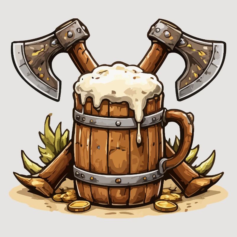 Bierfass mit Äxten Wikinger