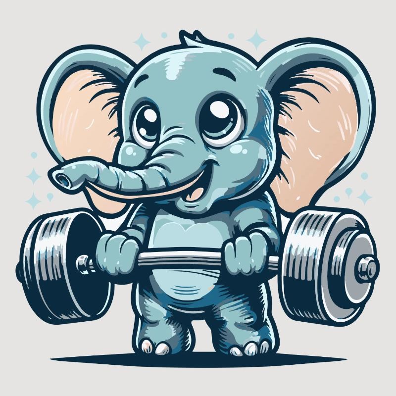 Mignon éléphant de dessin animé faisant de la musculation