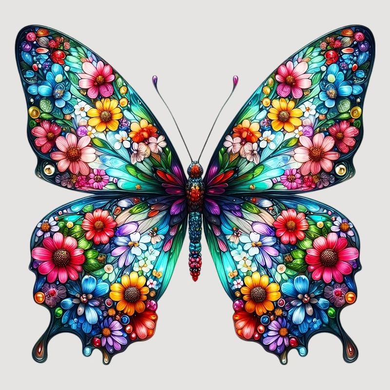 Papillon décoré de fleurs
