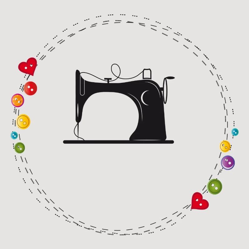nostalgic stylized sewing machine with buttons