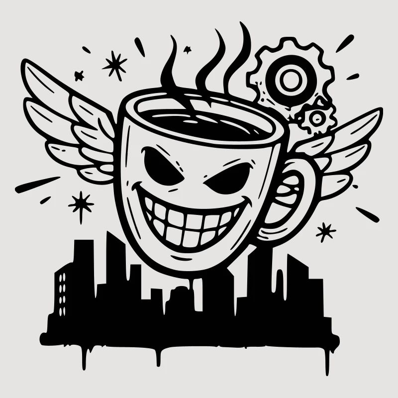 Crazy Coffee Cup Wings Vector