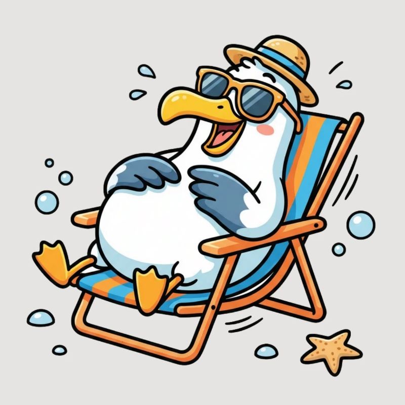 Relaxte Möwe am Strand