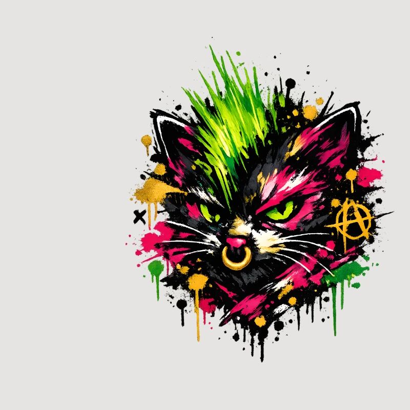 Neon Cat Graffiti Splatter