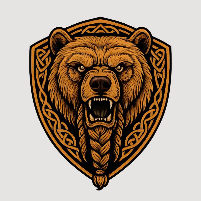 Brown bear in shield with braid