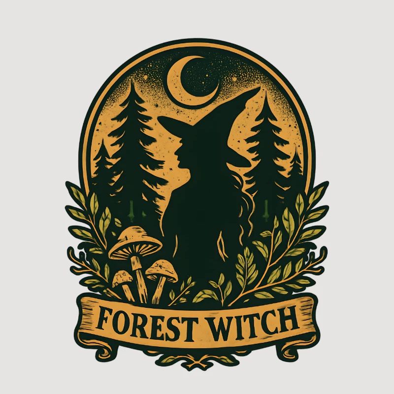 Forest witch silhouette in the moonlight