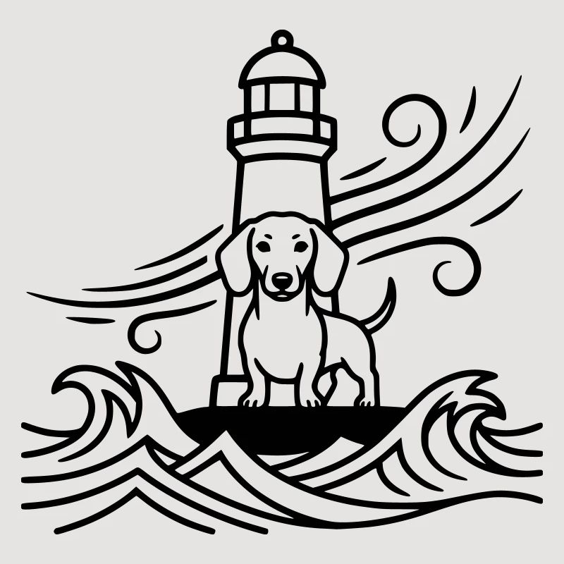 Dackel Sturm Leuchtturm Meer