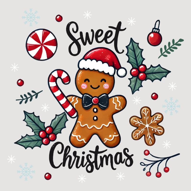 Cheerful gingerbread man with candy cane