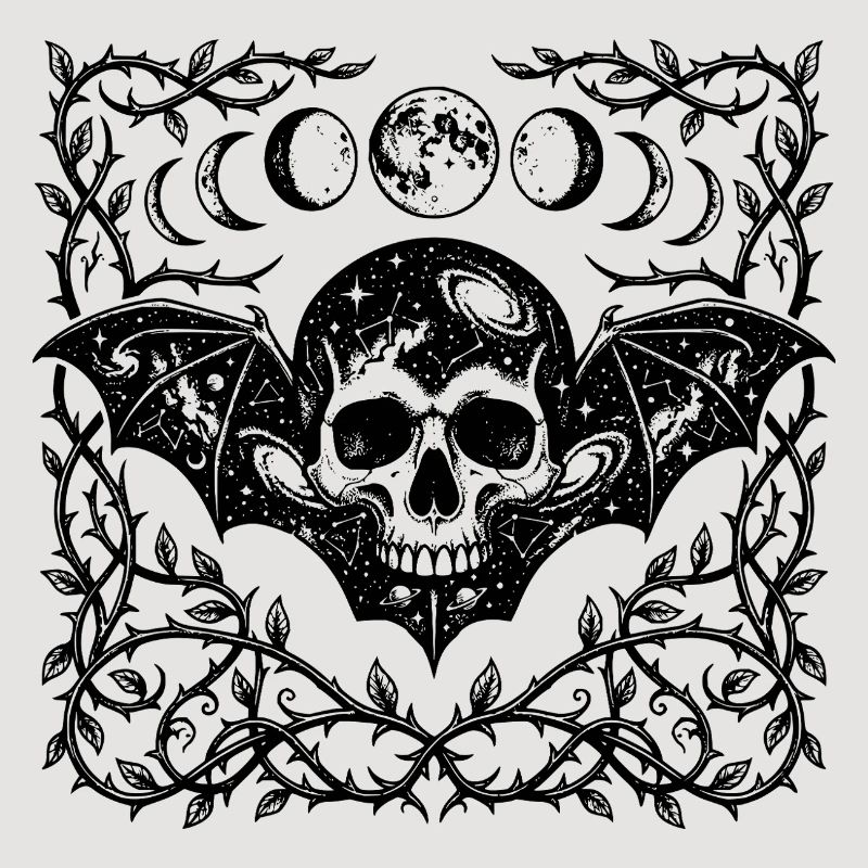 Celestial Skull Gothic Bat Wings Design