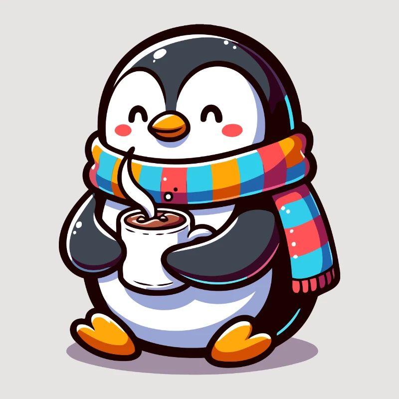 Pingouin charmant avec écharpe colorée