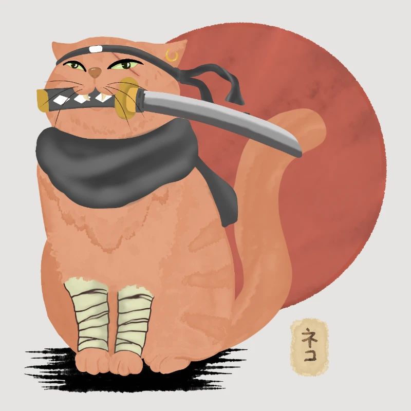 Samurai-Katze mit Katana
