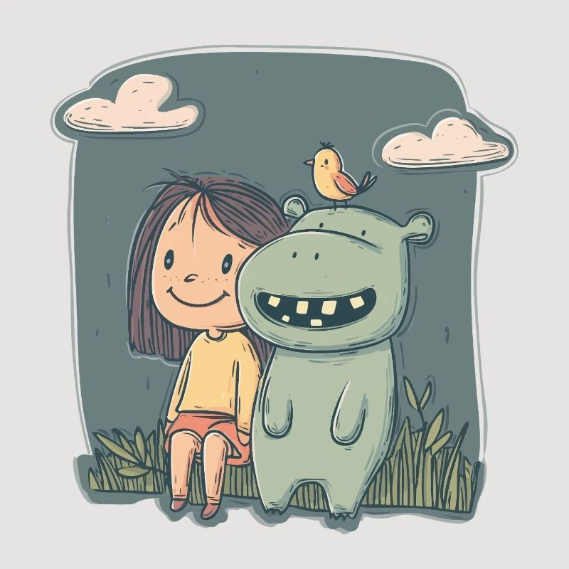 Mädchen und Nilpferd Freundschaft