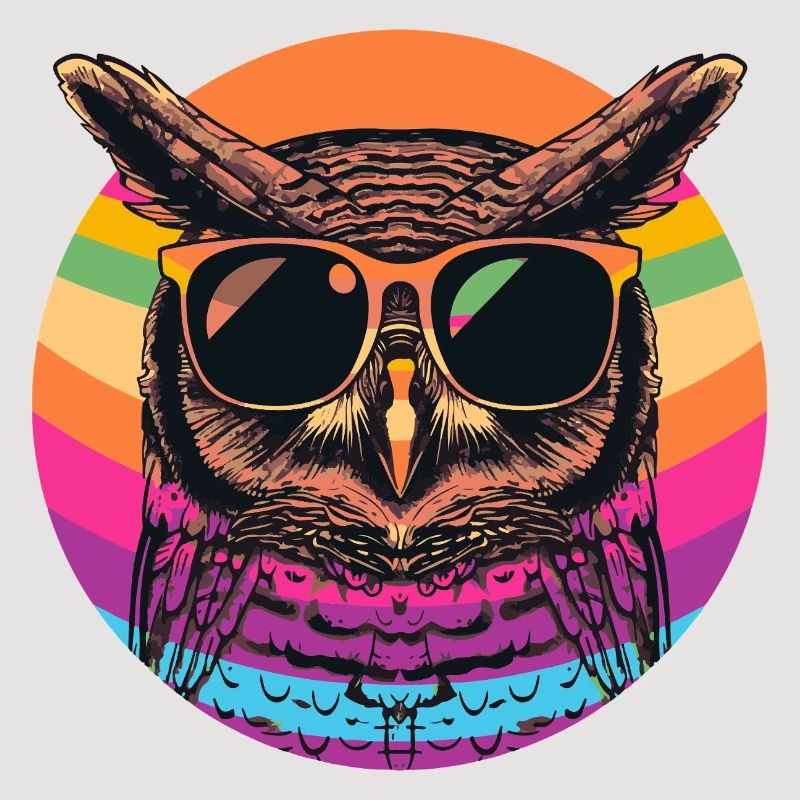 Bunte Retro Eule mit Sonnenbrille
