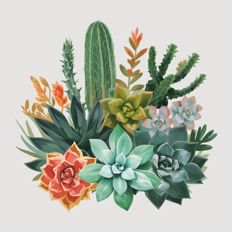 Succulentes et cactus Composition à l’aquarelle