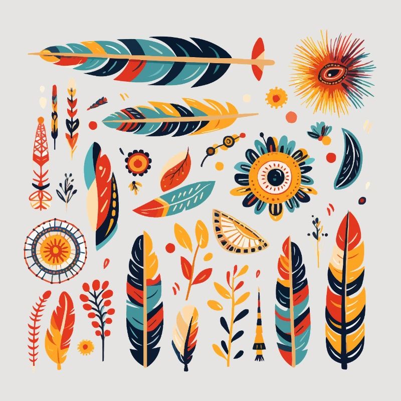 Boho Feather and Flowers Pattern