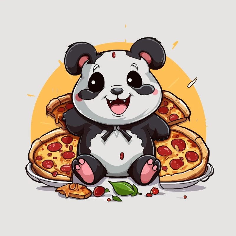 Cuddly panda with pizza magic