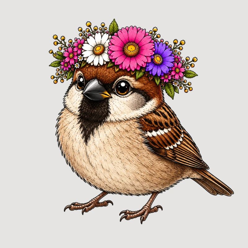Oiseau décoré de fleurs