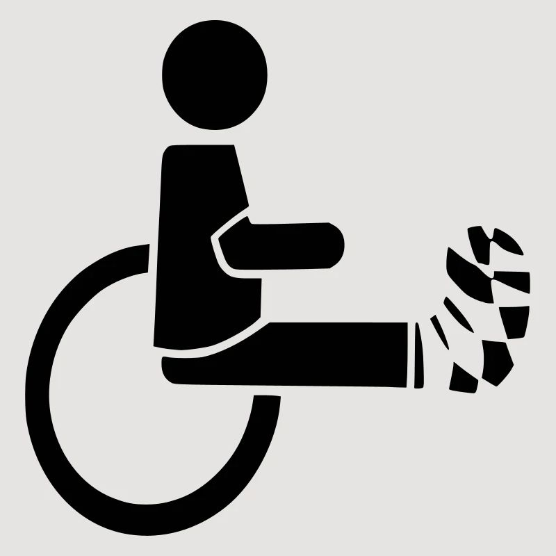 Rollstuhlfahrer mit Bein in Gips #