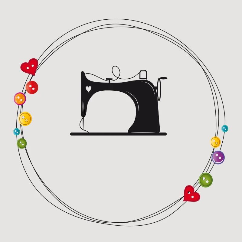 nostalgic stylized sewing machine with buttons