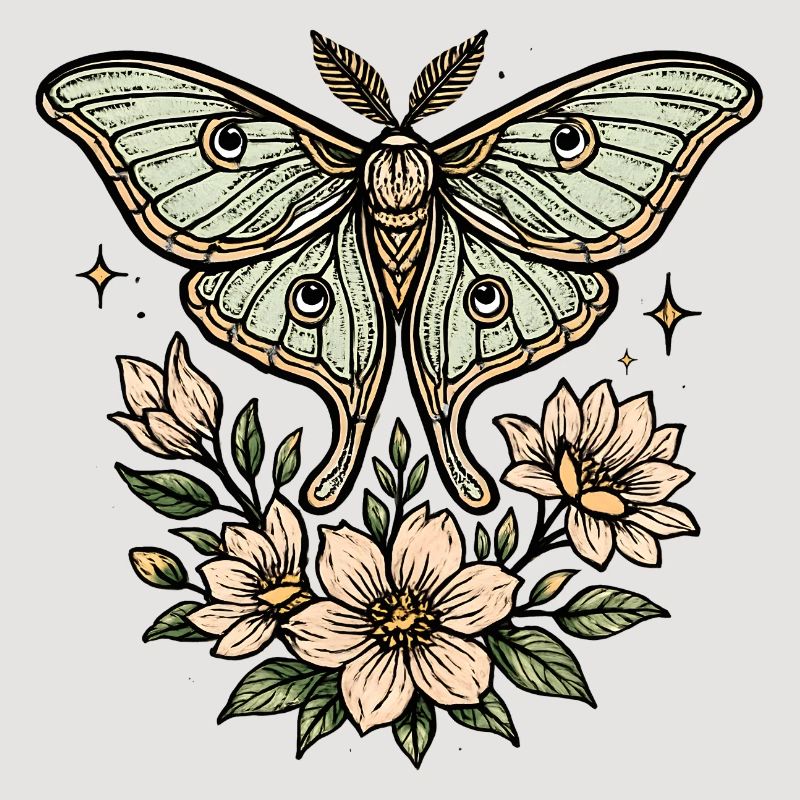 Moth with flower bouquet