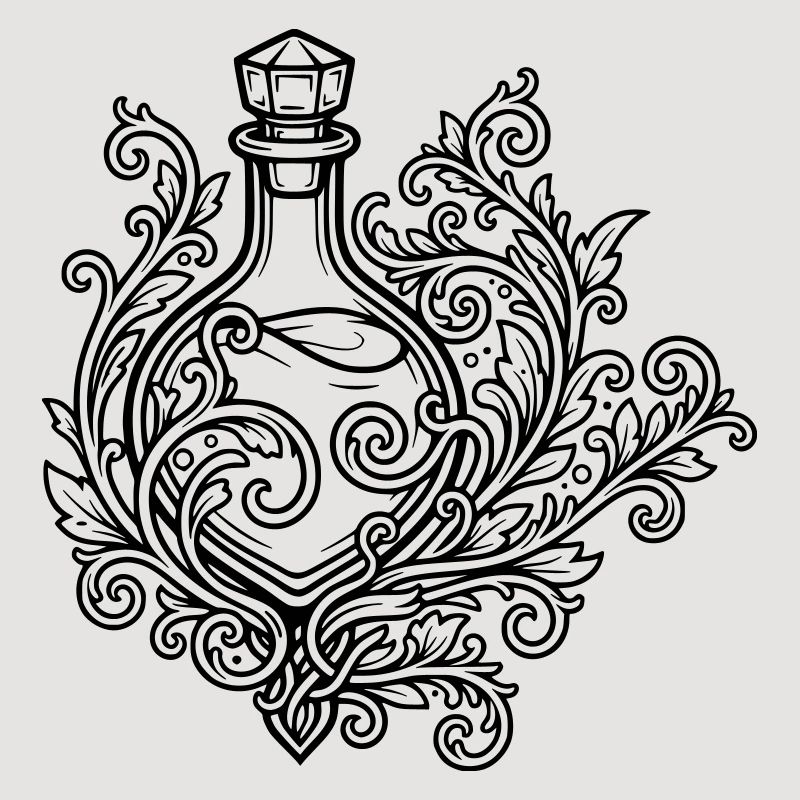 Fiole d'elixir et fleurs