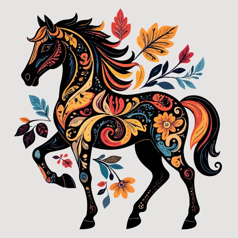 Ornamentpferd mit Blättermustern