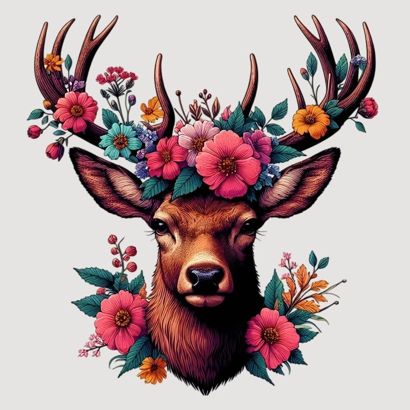 Cerf avec des fleurs