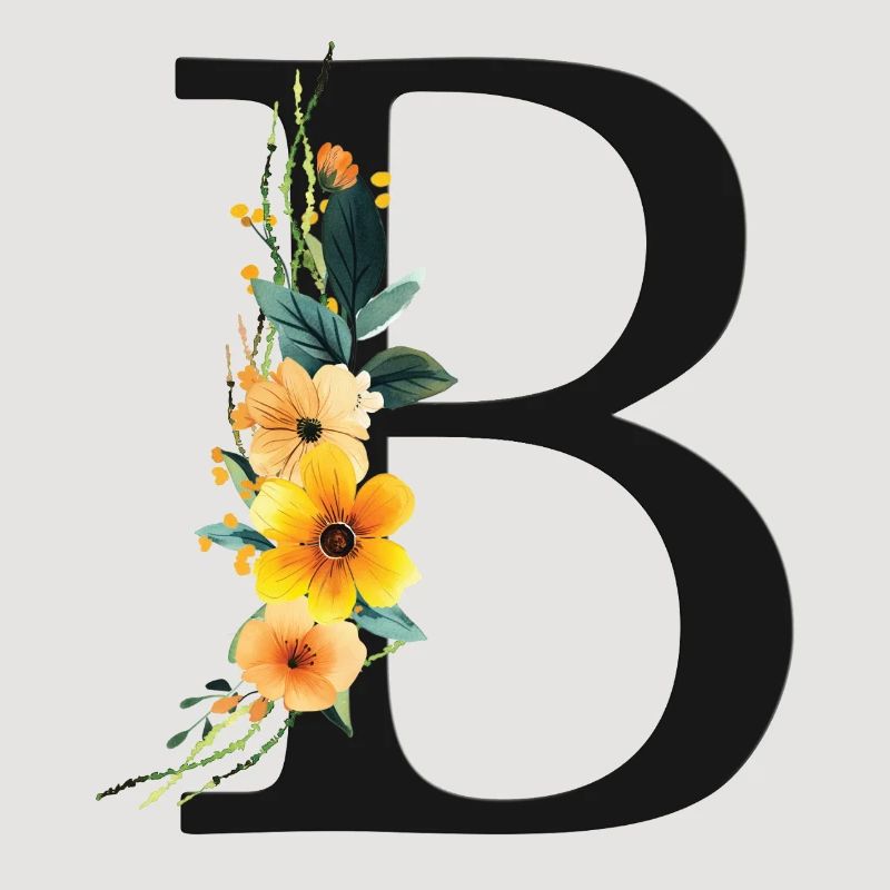 B Monogramm, Floral, personalisierbar