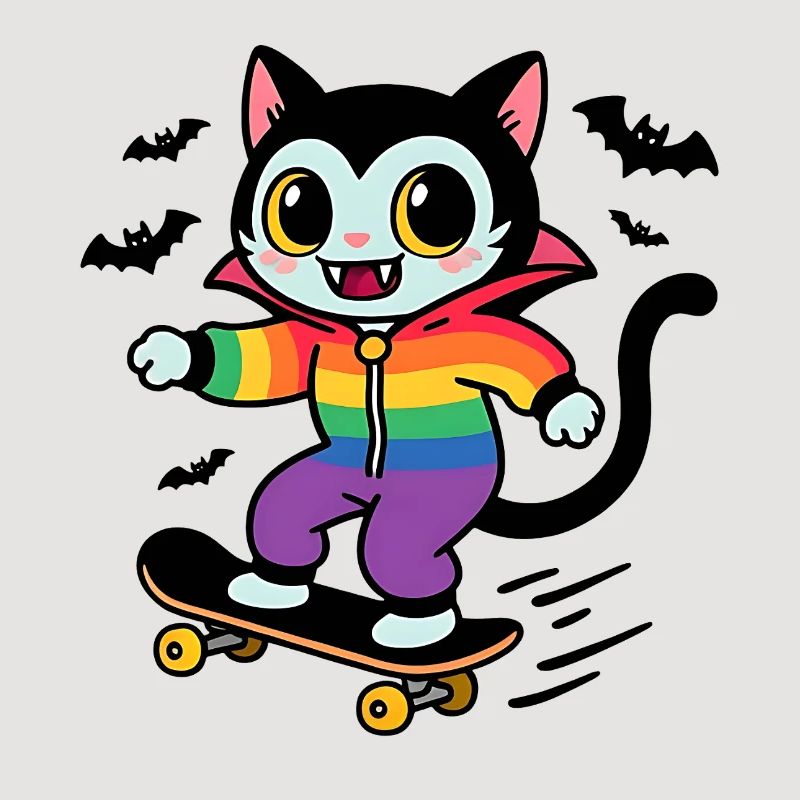 Chat vampire arc-en-ciel skateboard