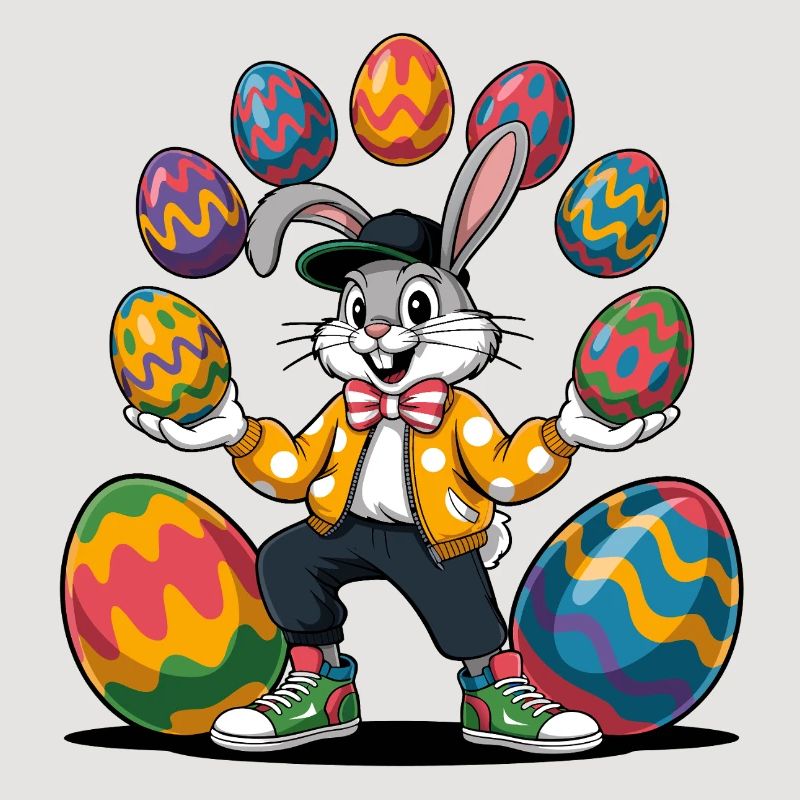 Easter bunny with colorful eggs