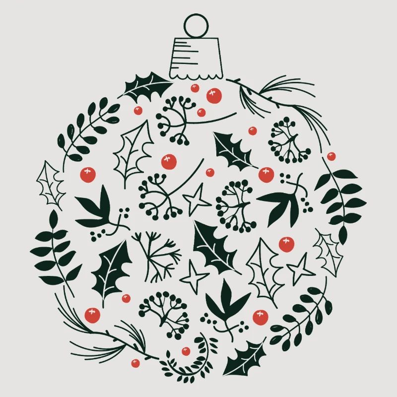 Weihnachtskugel mit Stechpalme und Vogelbeerblättern