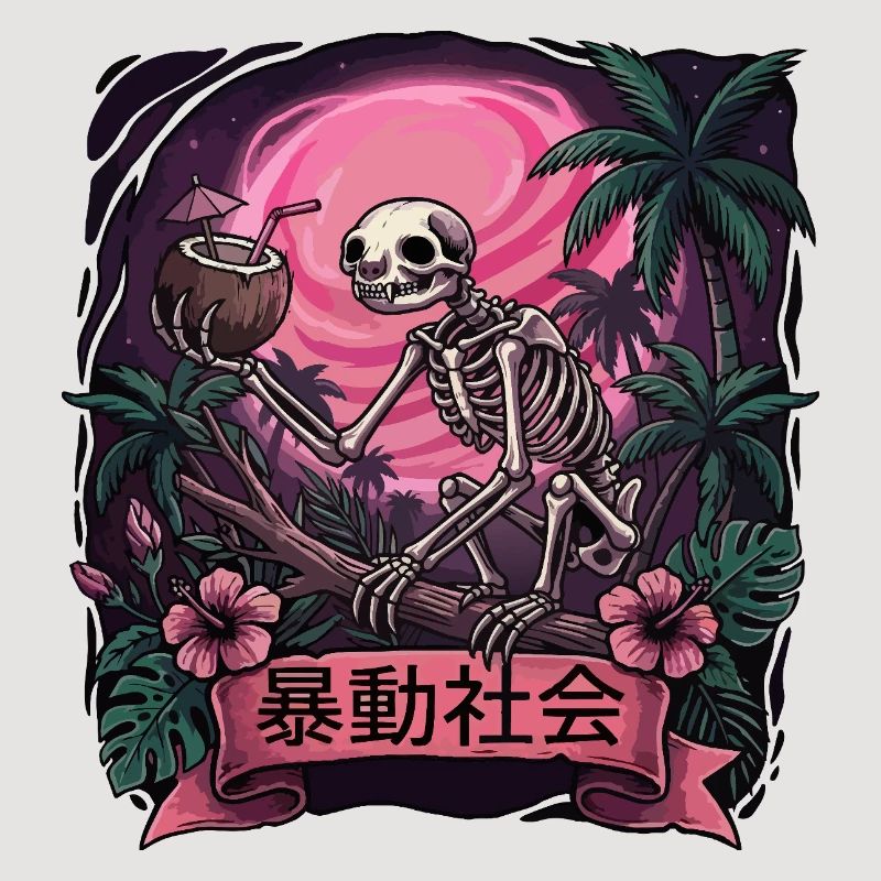 Skeleton Monkey Neon Moon