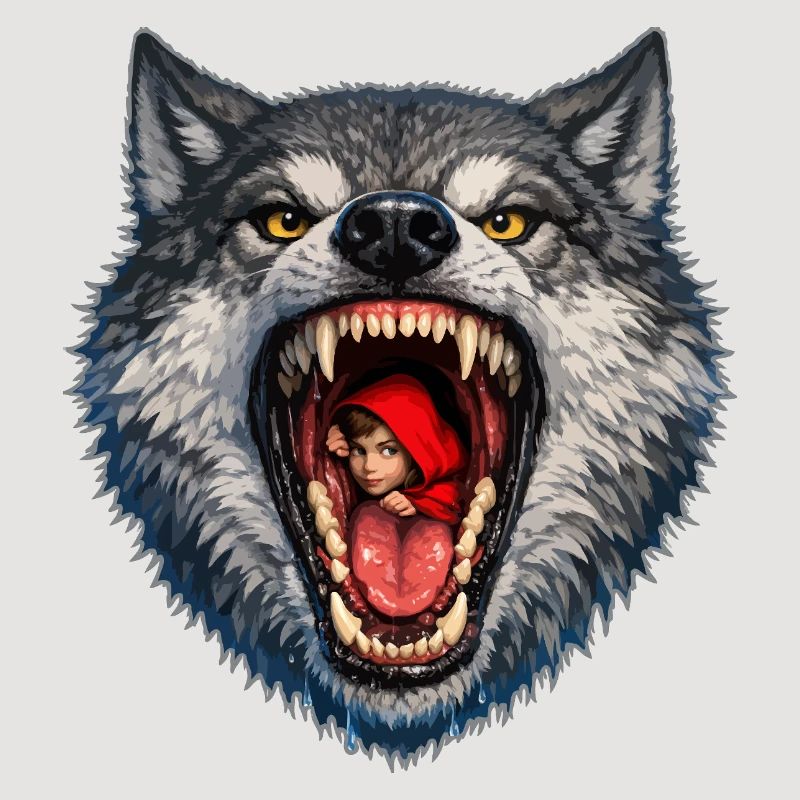 Wolfskopf mit Rotkäppchen