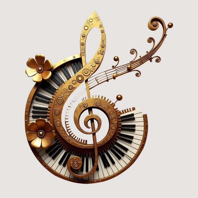 Conception musicale avec engrenages et notes dorées