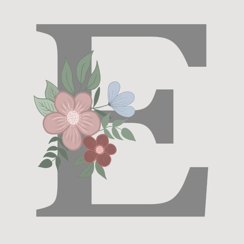 Buchstabe E mit Blume grau