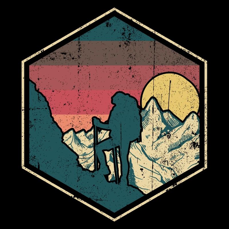 Badge hexagonal d’escalade du sommet du coucher de soleil