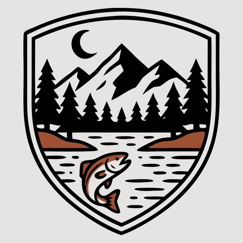 Mountains Forest Fish Shield Logo