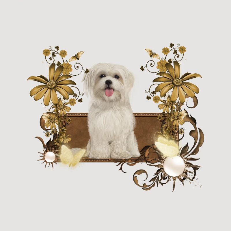 Chiot maltais mignon avec des fleurs