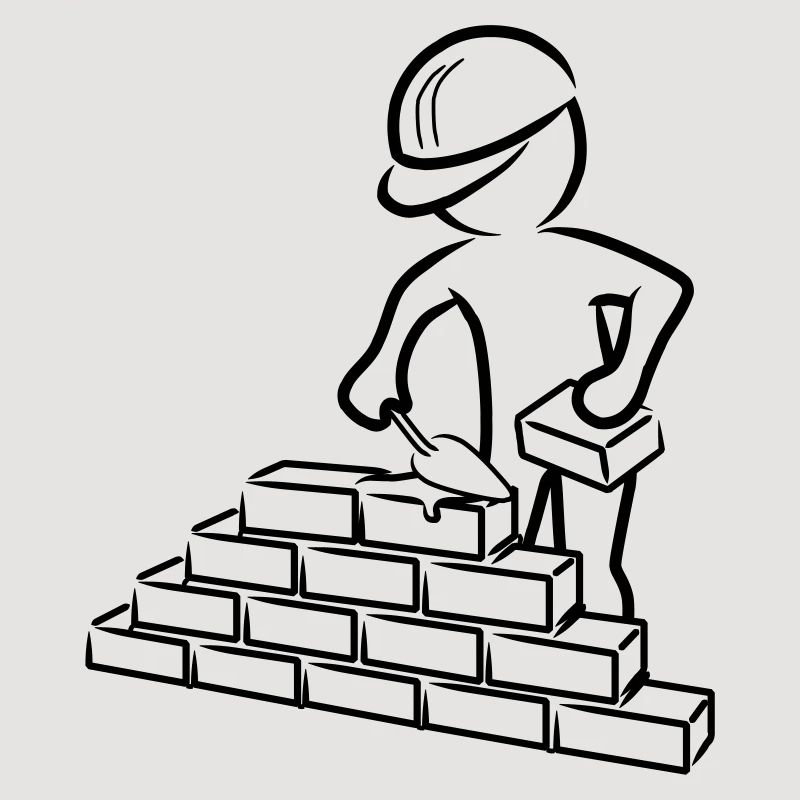 Construction worker with trowel, mortar and wall