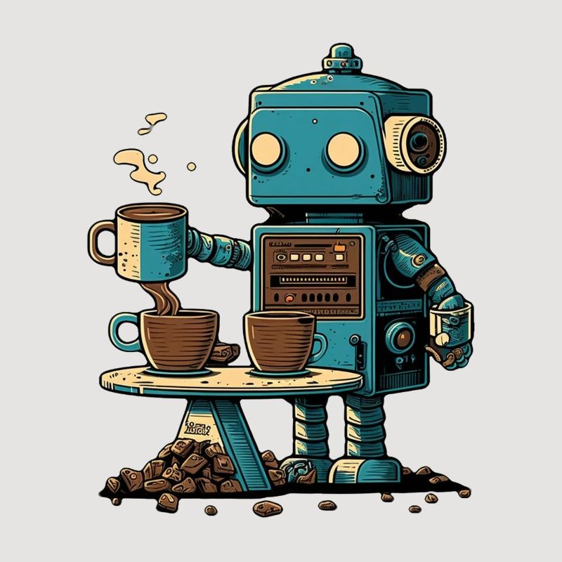 Tin robot makes coffee