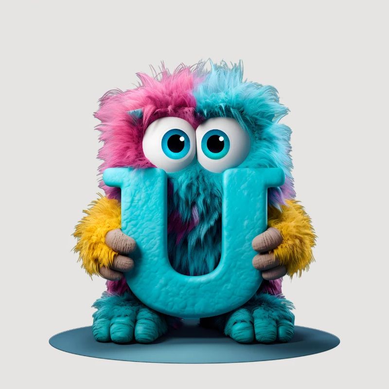 Monstre multicolore tenant la lettre U