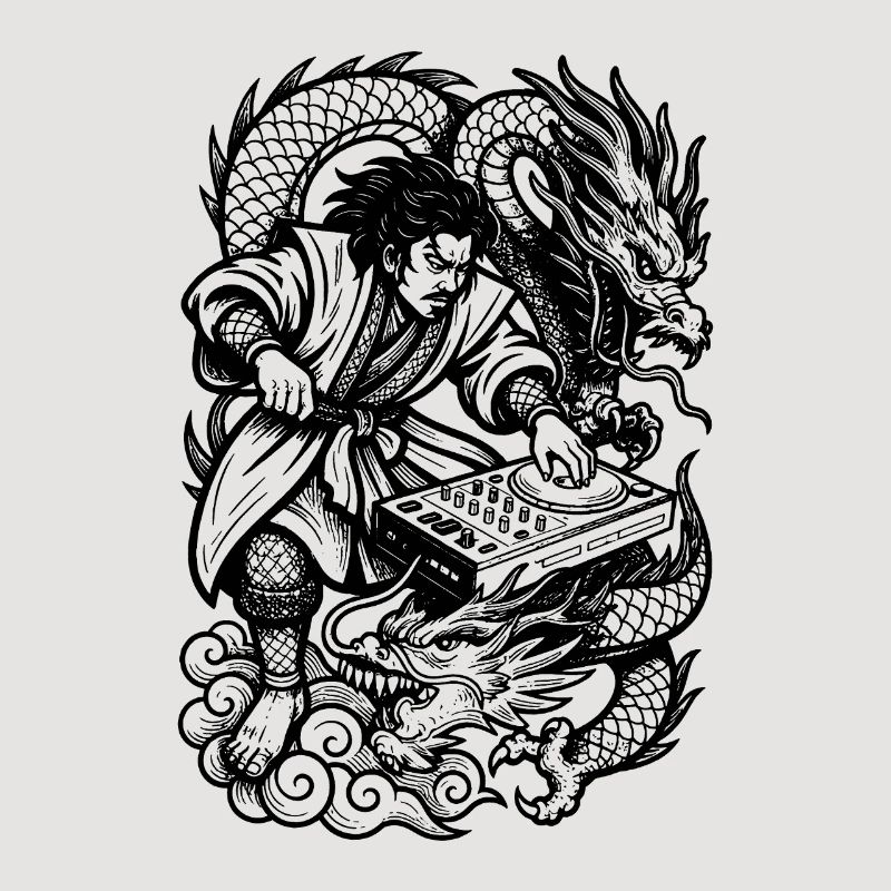 DJ Shirt: Samurai at the Techno Mixer with Dragon