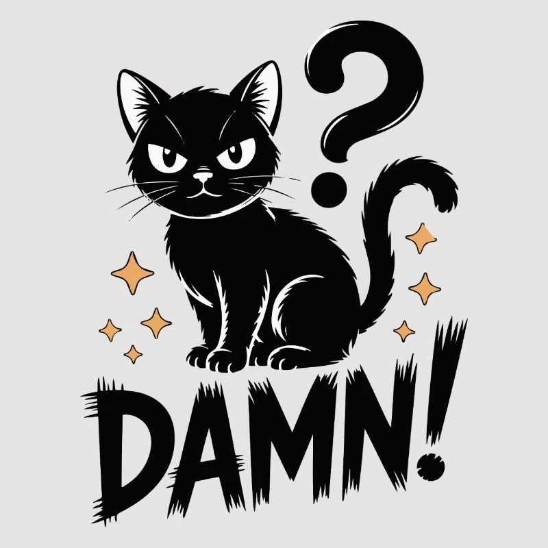 Mystical Black Cat with Question Mark