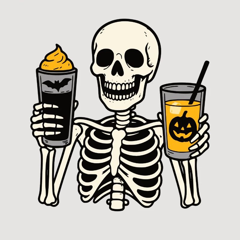 Festive Skeleton with Halloween Drinks
