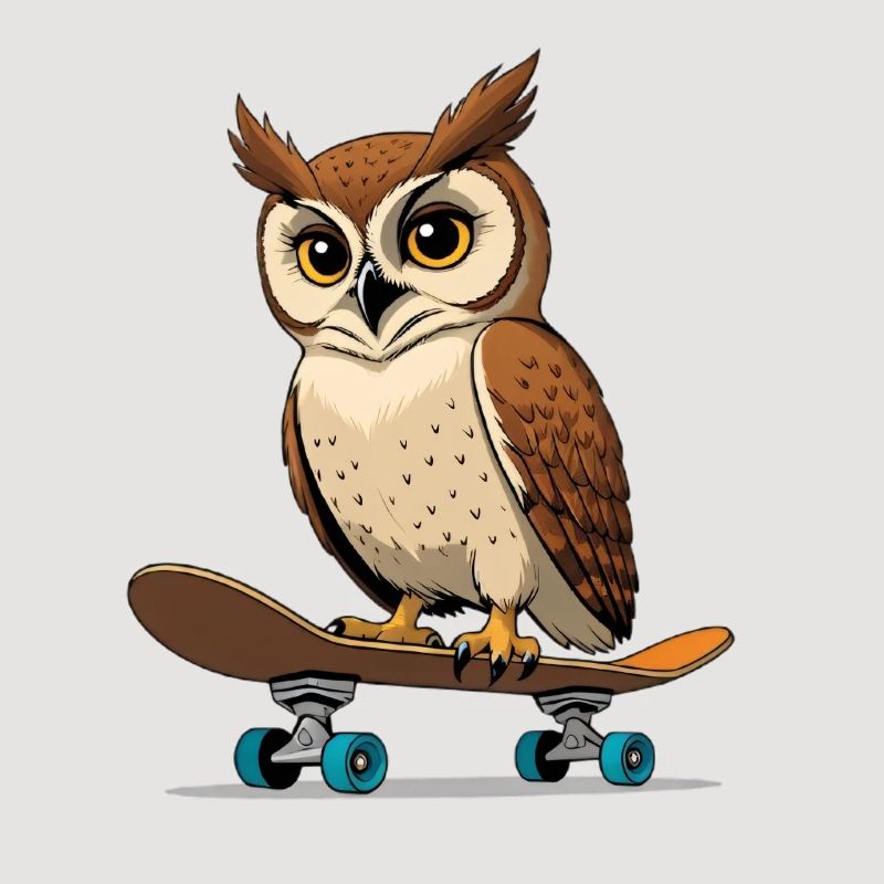 Owl on skateboard in comic style