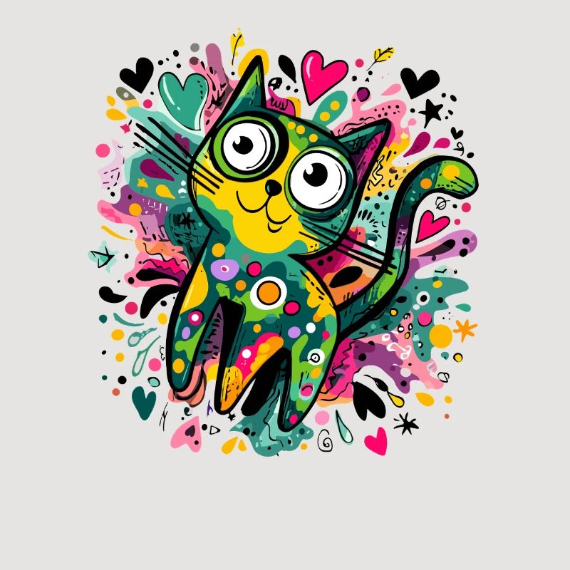 Kunterbunte Graffiti-Katze Kunstwerk