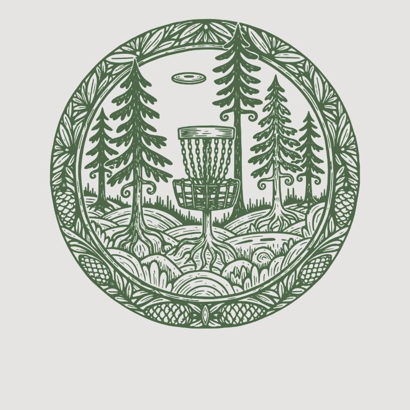 Forest Disc Golf Basket Flying Disc Course Scene