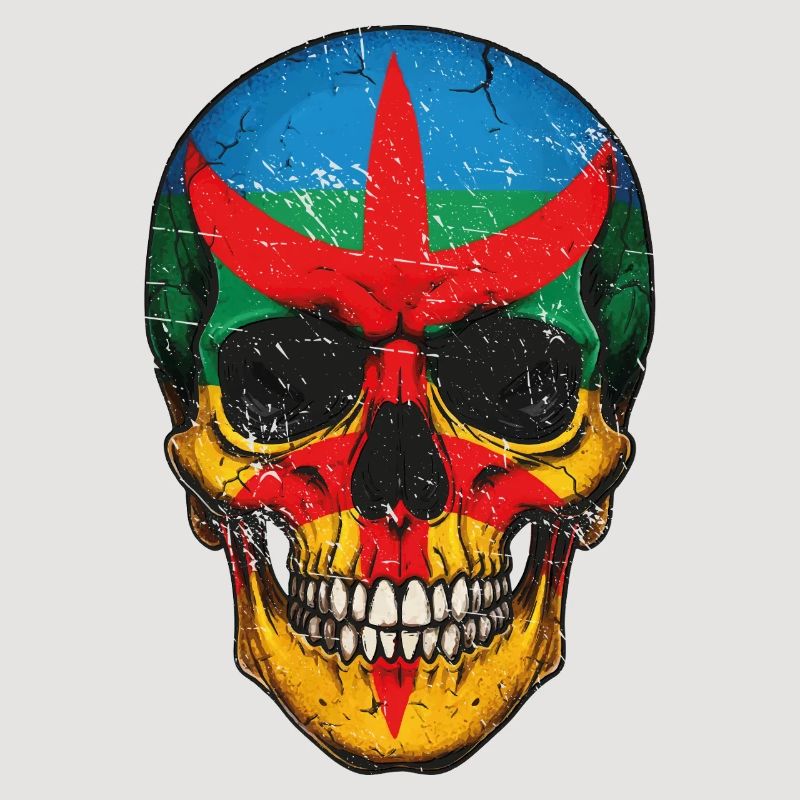 Crâne coloré  de drapeau Berbère - berber skull